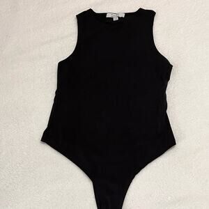 Faded Rose Black Sleeveless Body Suit Top Sz Medium Stretch Snap‎ Bottom